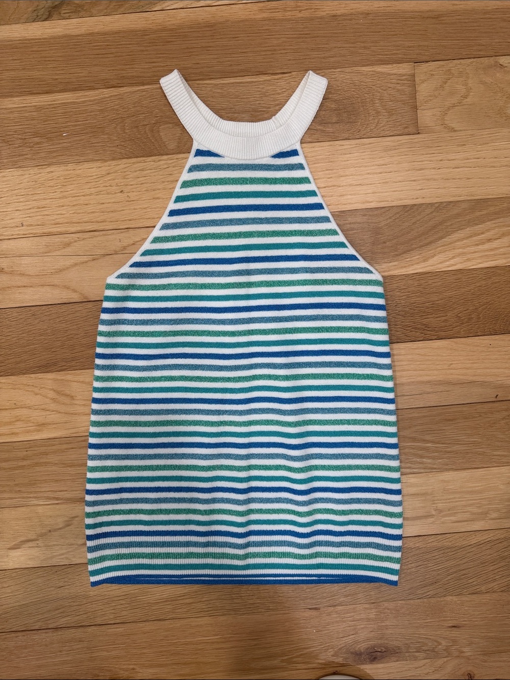 Blue & Green Striped Sleeveless Halter Top